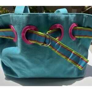 Vintage Polo Ralph Lauren Summer Canvas Tote Bag Purse Pink/Fuchsia & Blue